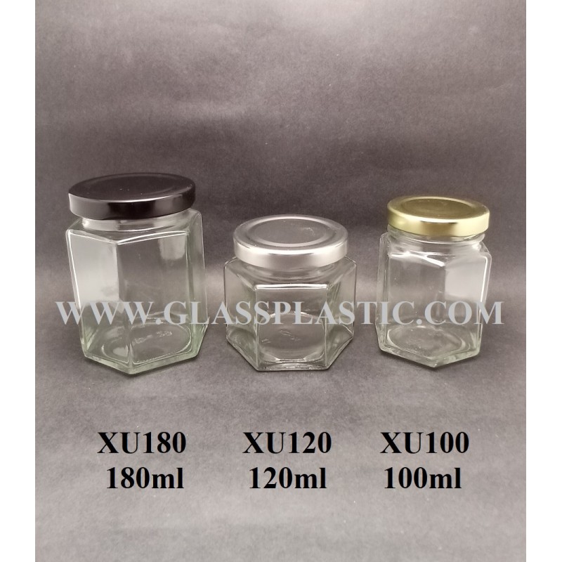 Hexagon Food Glass Jar – 100ml, 120ml & 180ml